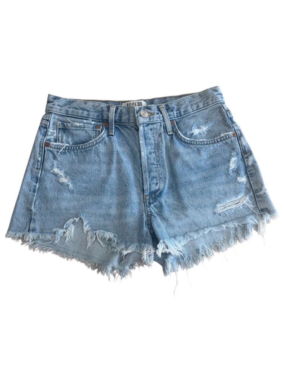 AGOLDE Light Blue Distressed Denim Shorts